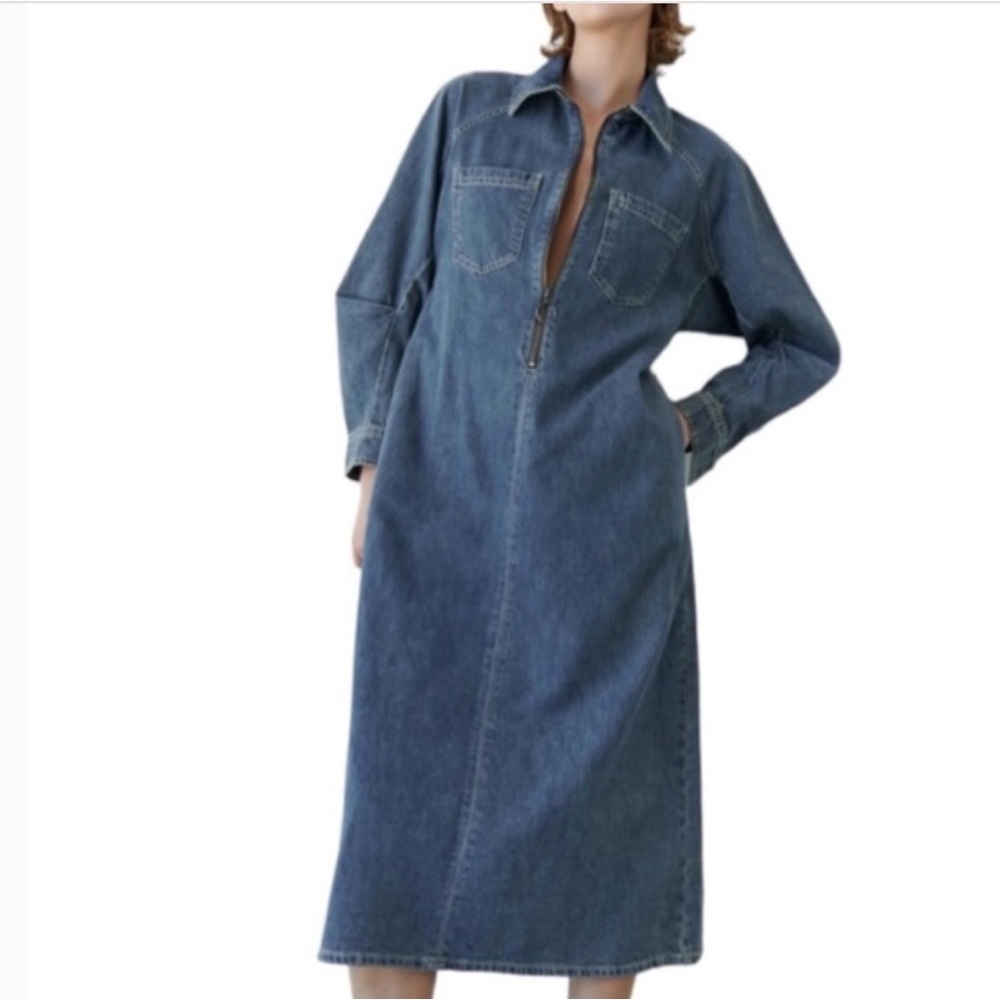 Zara, Denim Minimalist Maxi Dress, Size Large
